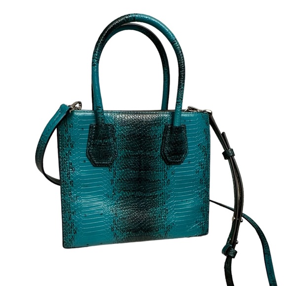 {Michael Kors} Studio Mercer medium Tote Tile Blue Leather Bag Handbag - Picture 6 of 10